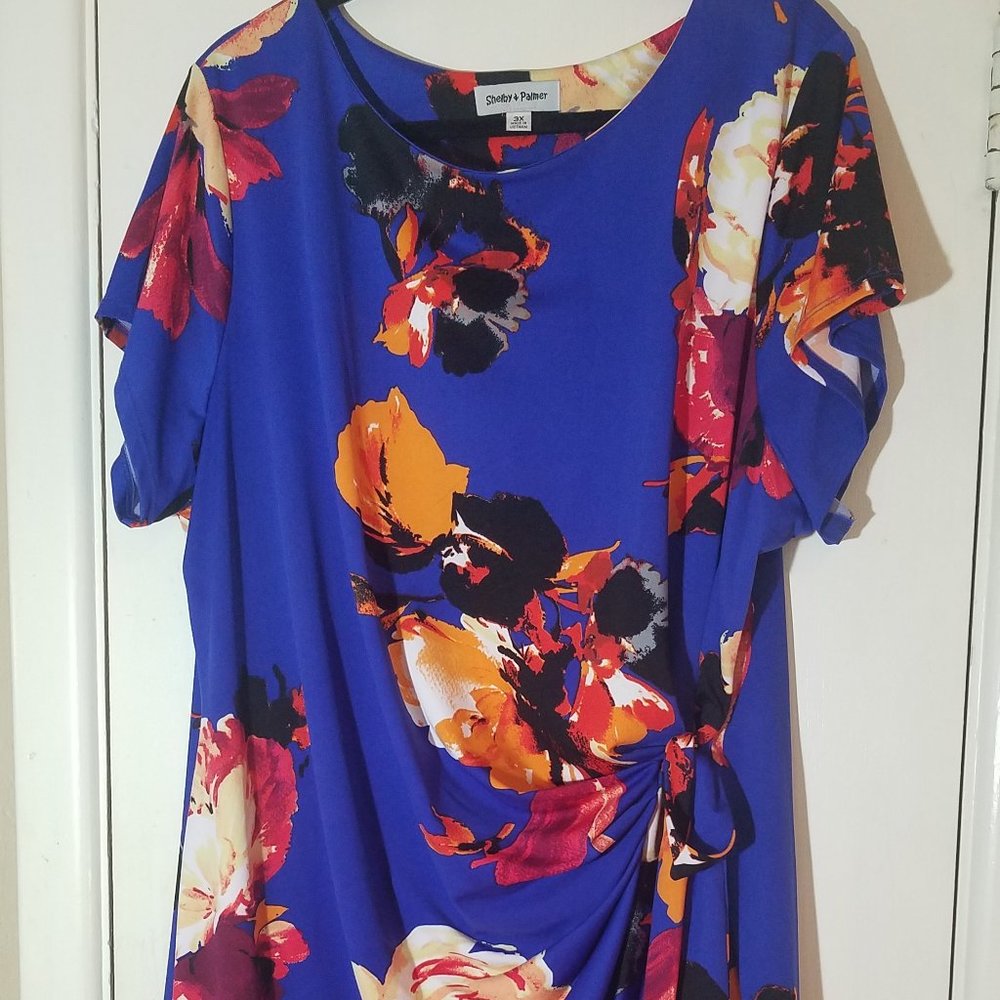 Shelby & Palmer Royal Blue Floral Dress, Size 3X, Tie on side for a cinch look.